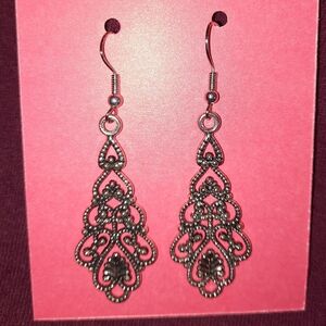 $ Elegant Silver Tone Filigree Earrings